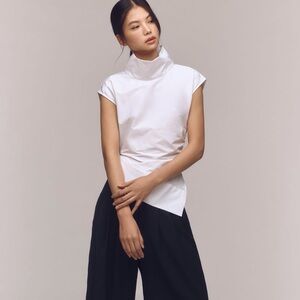 Anthropologie Maeve Mock-Neck Asymmetrical Muscle Top